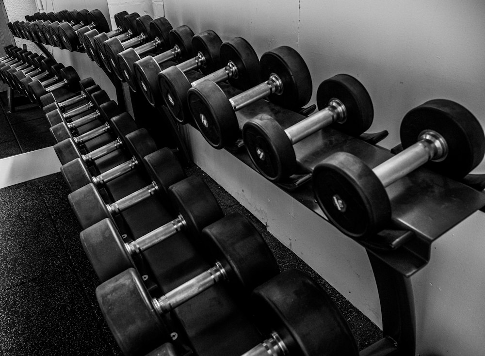 Rack of dumbbells in the free-weight area